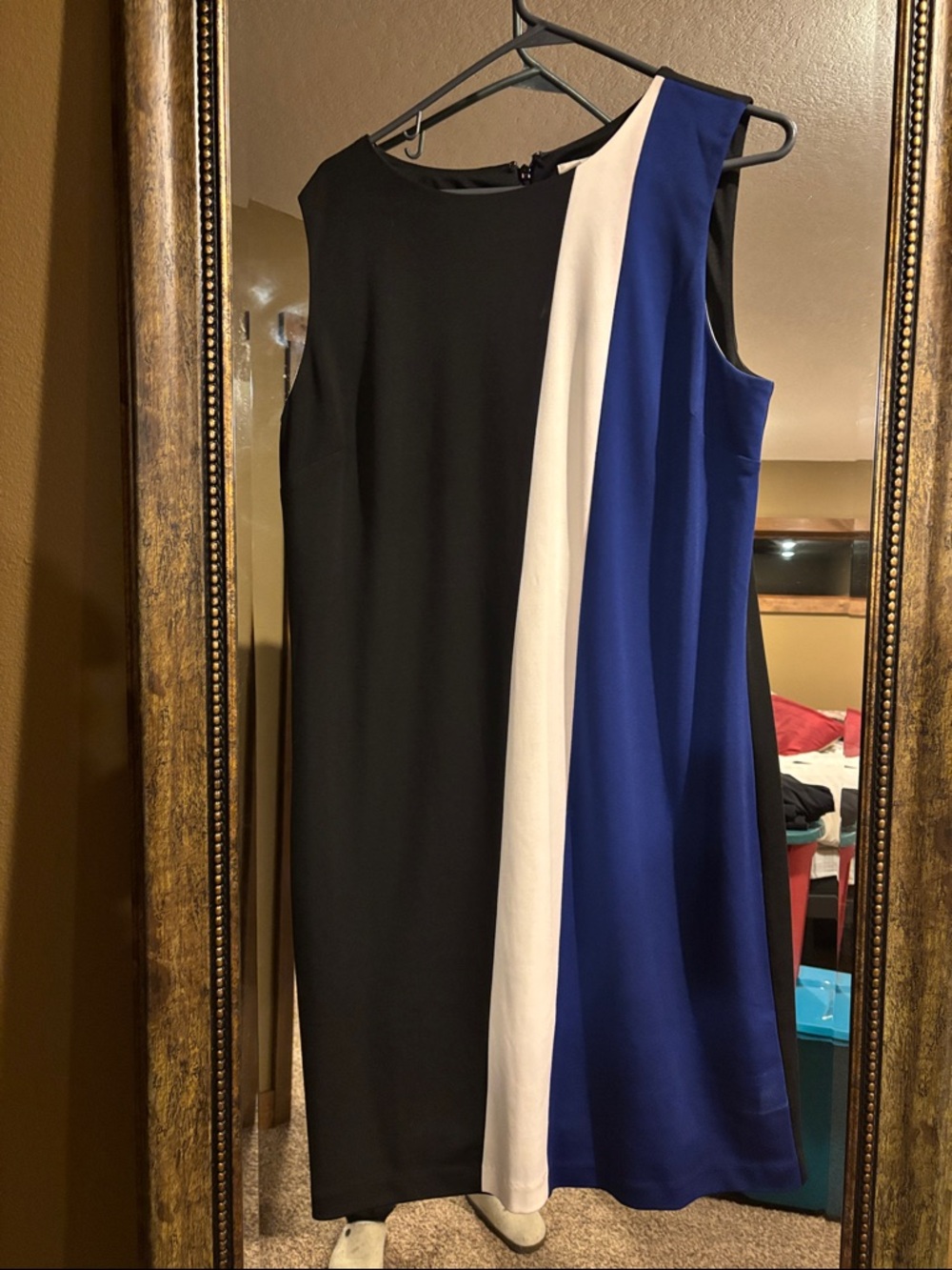 Chicos Colorblock Sleeveless Shift Dress in Black, White & Royal Blue